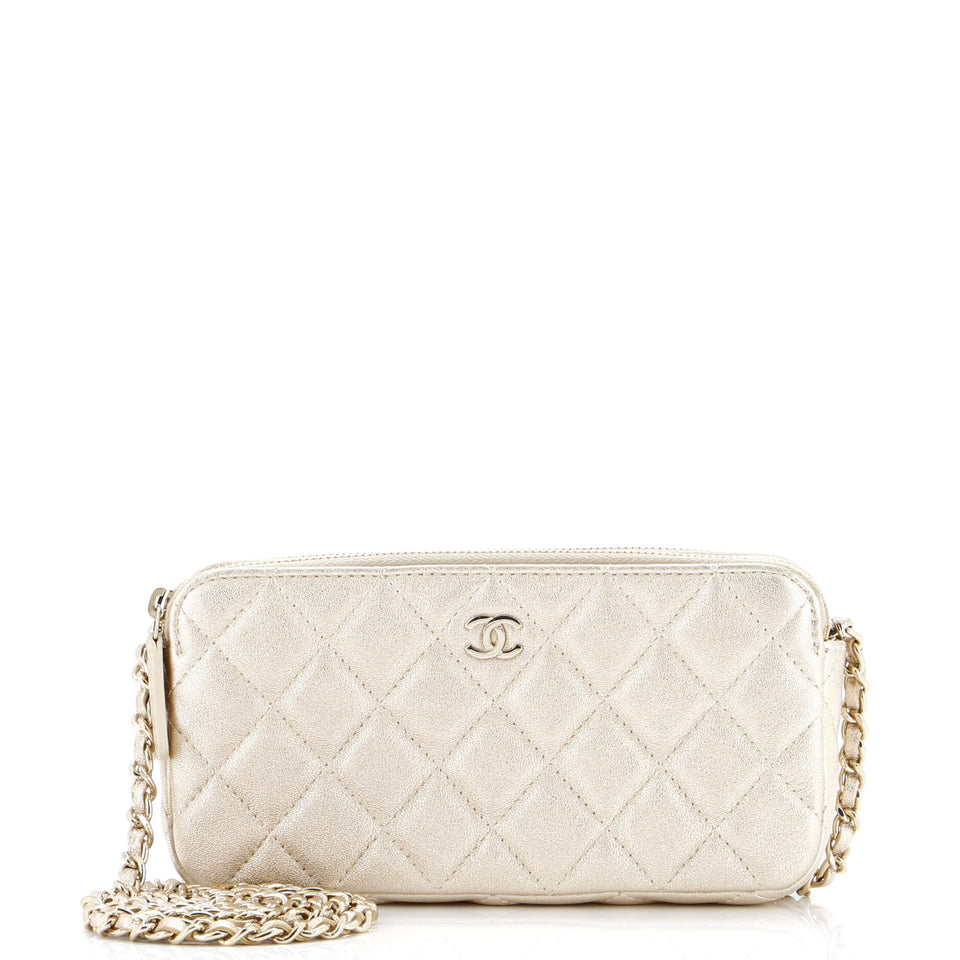 Double Zip Clutch with Chain Quilted Lambskin