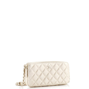 Double Zip Clutch with Chain Quilted Lambskin