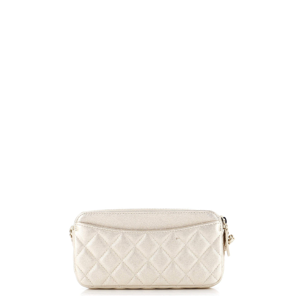 Double Zip Clutch with Chain Quilted Lambskin