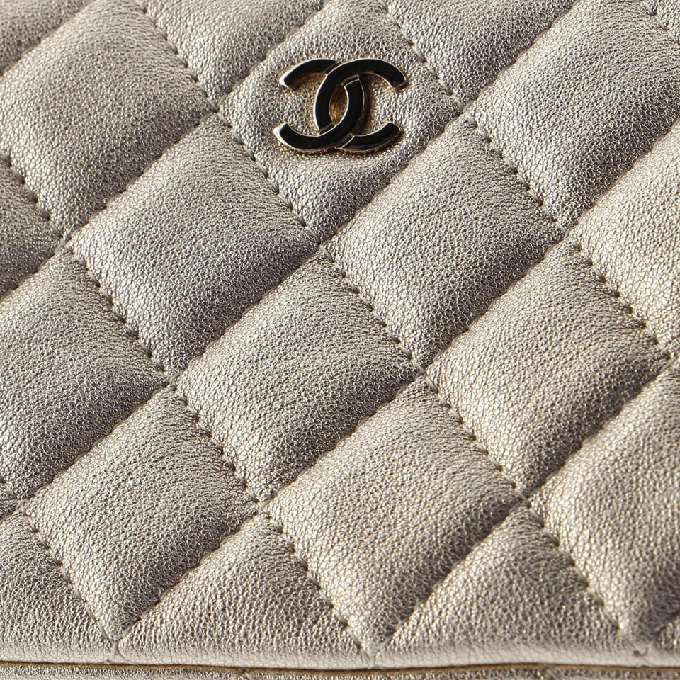 Double Zip Clutch with Chain Quilted Lambskin