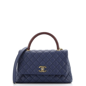 Coco Top Handle Bag Quilted Caviar with Lizard Embossed Handle Small