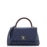 Coco Top Handle Bag Quilted Caviar with Lizard Embossed Handle Small