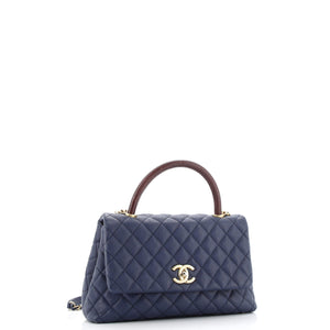 Coco Top Handle Bag Quilted Caviar with Lizard Embossed Handle Small
