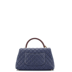 Coco Top Handle Bag Quilted Caviar with Lizard Embossed Handle Small