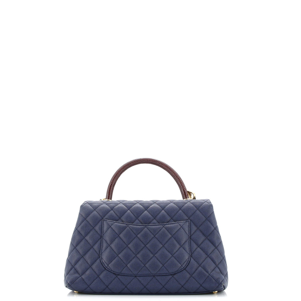 Coco Top Handle Bag Quilted Caviar with Lizard Embossed Handle Small