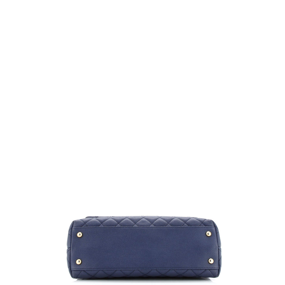 Coco Top Handle Bag Quilted Caviar with Lizard Embossed Handle Small