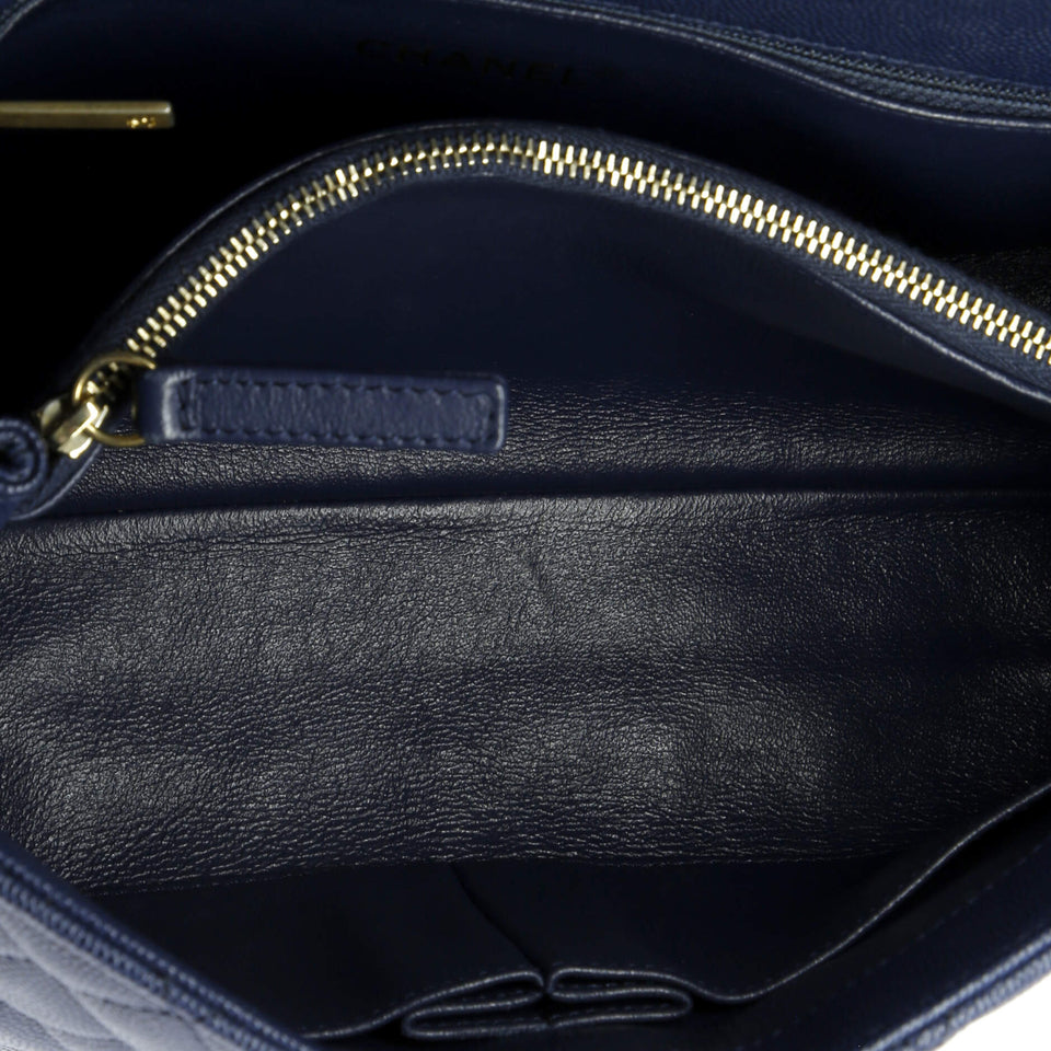 Coco Top Handle Bag Quilted Caviar with Lizard Embossed Handle Small
