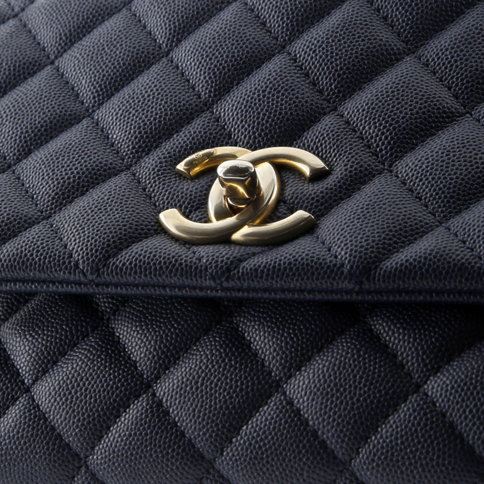 Coco Top Handle Bag Quilted Caviar with Lizard Embossed Handle Small
