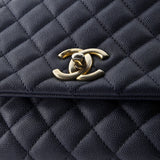 Coco Top Handle Bag Quilted Caviar with Lizard Embossed Handle Small