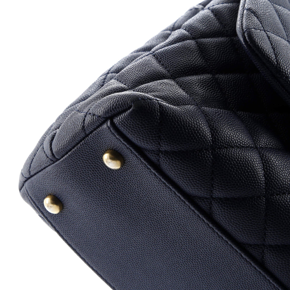 Coco Top Handle Bag Quilted Caviar with Lizard Embossed Handle Small