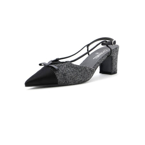 Women's CC Cap Toe Bow Slingback Pumps Tweed and Satin