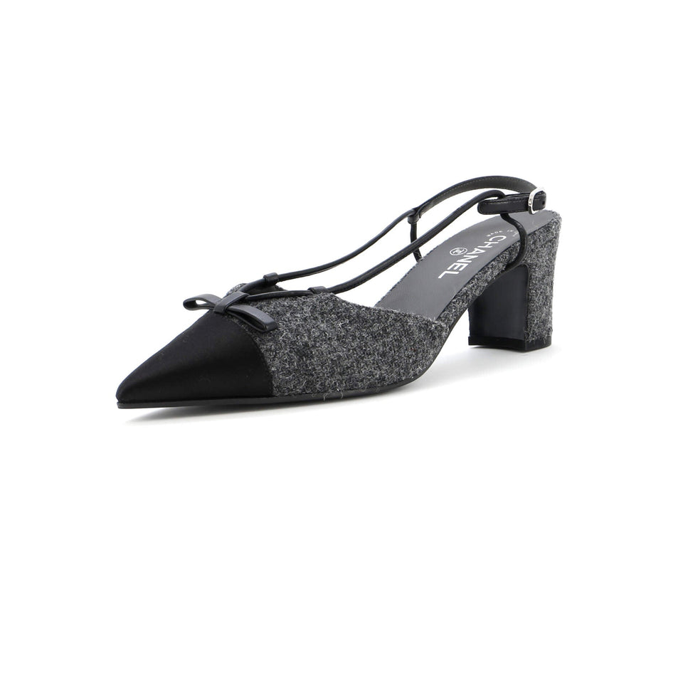 Women's CC Cap Toe Bow Slingback Pumps Tweed and Satin