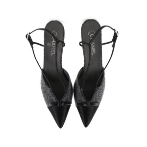 Women's CC Cap Toe Bow Slingback Pumps Tweed and Satin
