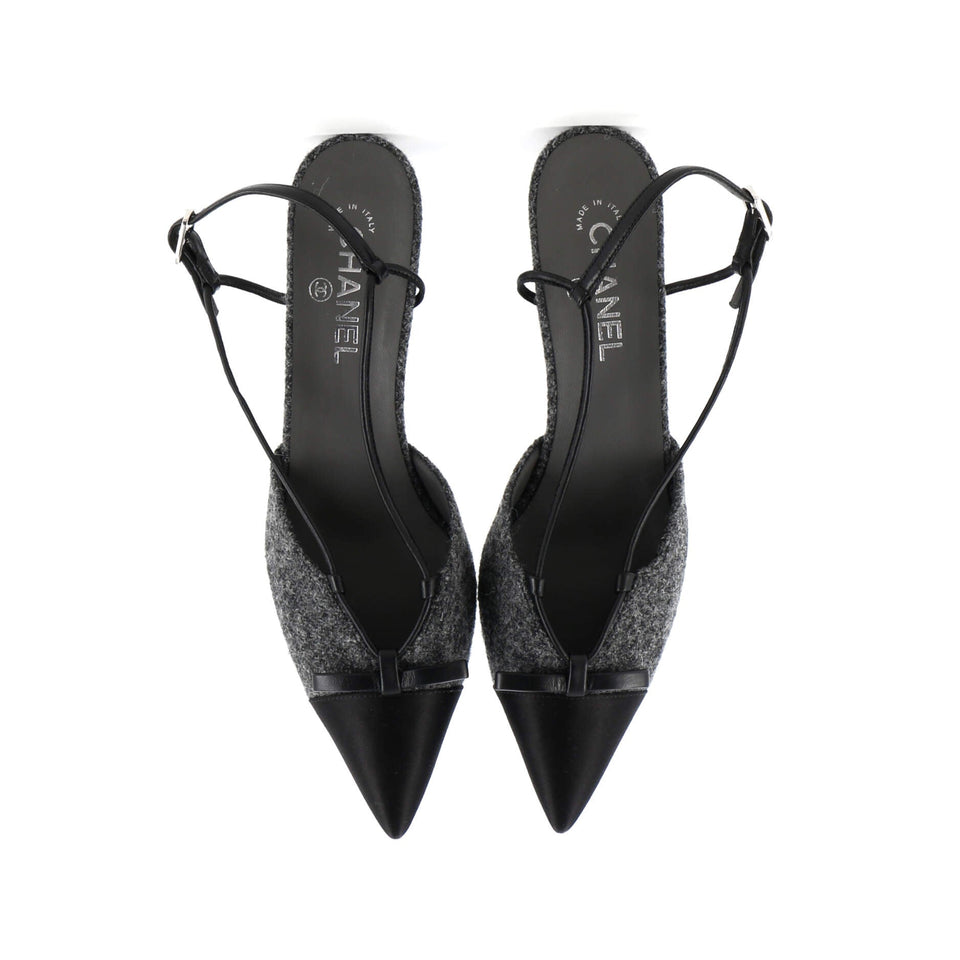 Women's CC Cap Toe Bow Slingback Pumps Tweed and Satin