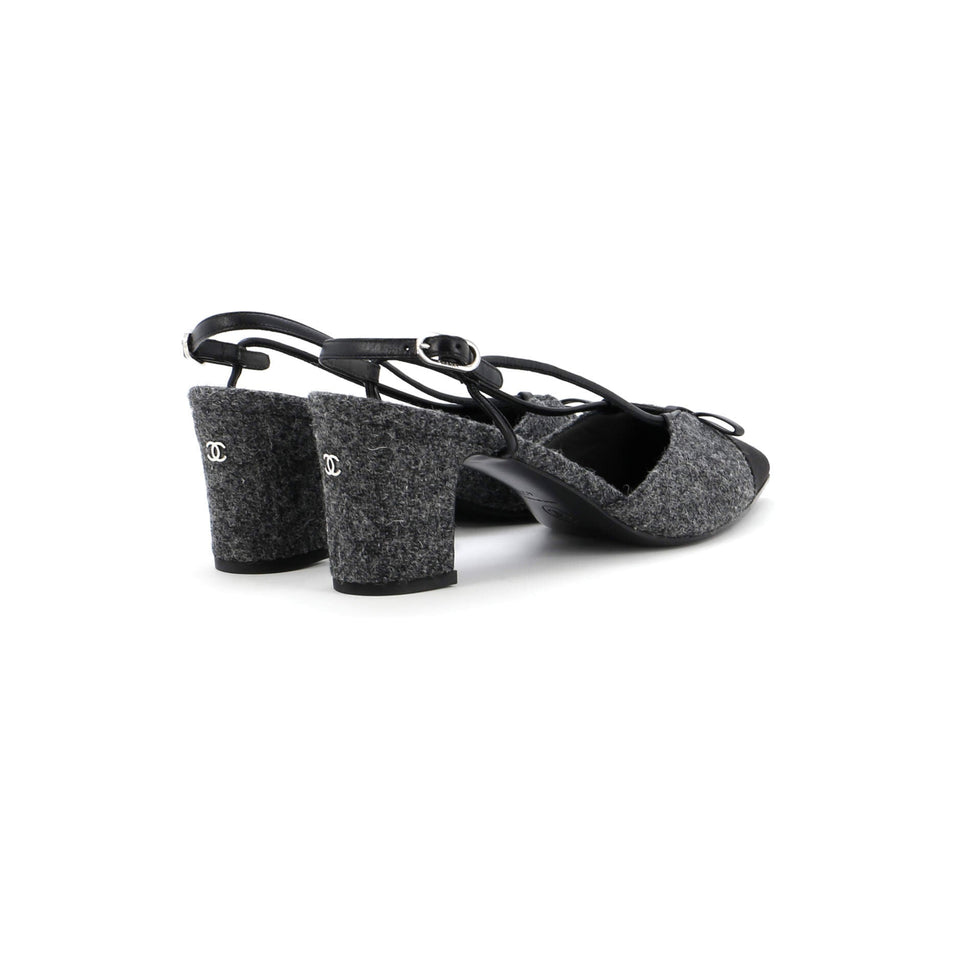 Women's CC Cap Toe Bow Slingback Pumps Tweed and Satin