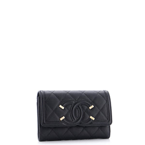 Filigree Flap Wallet Quilted Caviar Medium