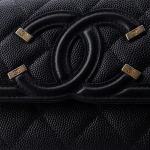 Filigree Flap Wallet Quilted Caviar Medium