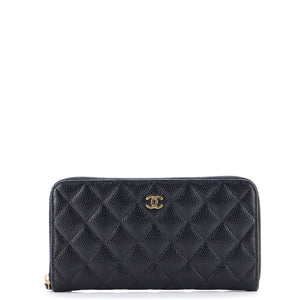 Zip Around Wallet Quilted Caviar Long