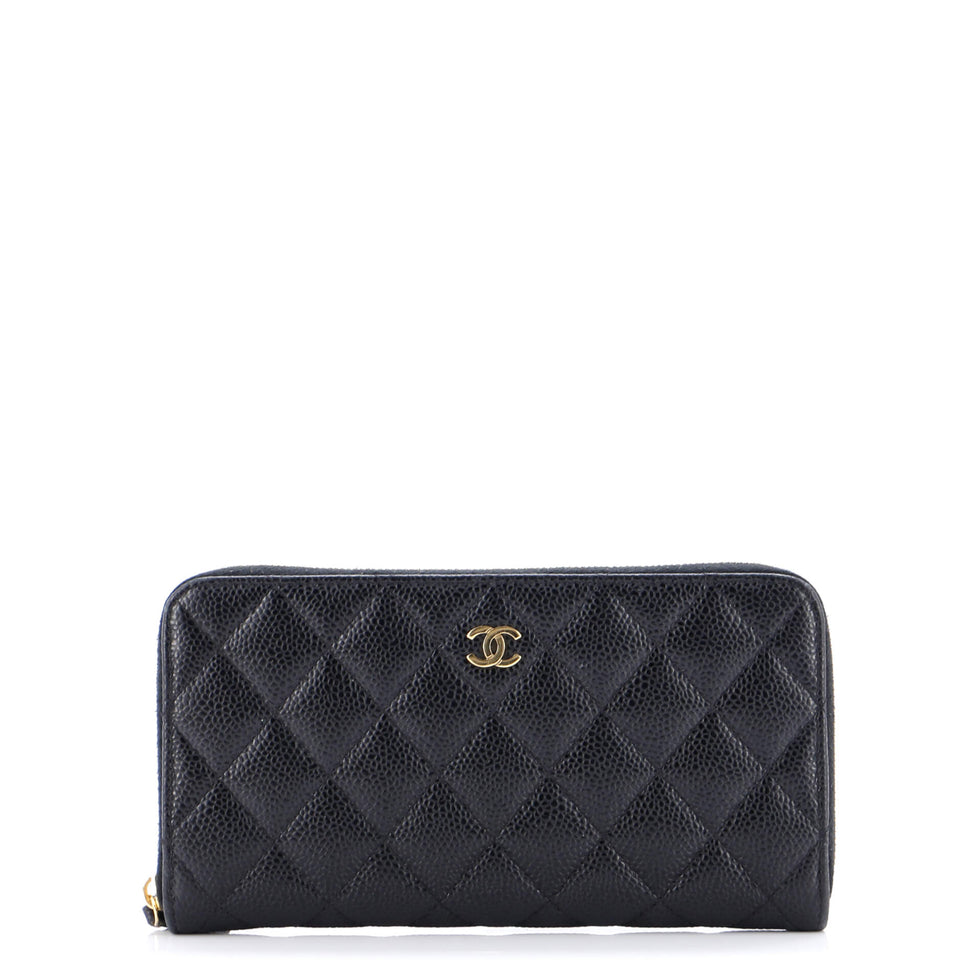 Zip Around Wallet Quilted Caviar Long