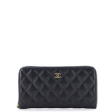 Zip Around Wallet Quilted Caviar Long