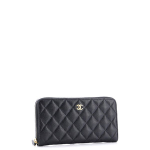 Zip Around Wallet Quilted Caviar Long