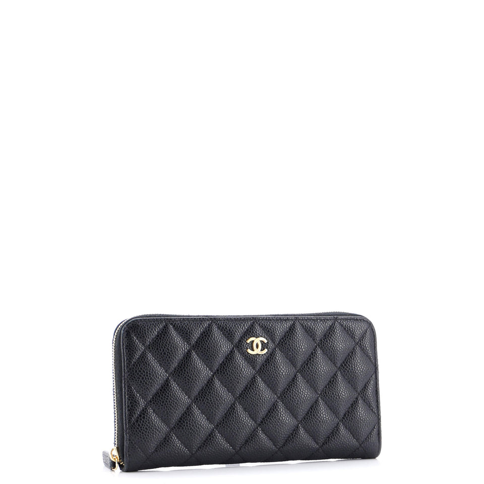 Zip Around Wallet Quilted Caviar Long