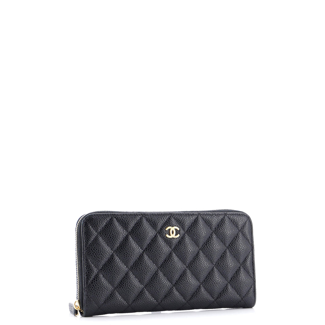 Zip Around Wallet Quilted Caviar Long