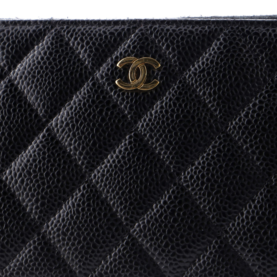 Zip Around Wallet Quilted Caviar Long