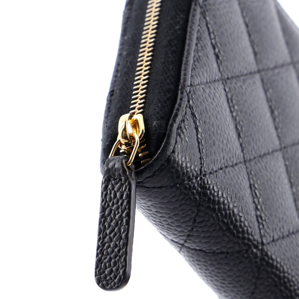 Zip Around Wallet Quilted Caviar Long