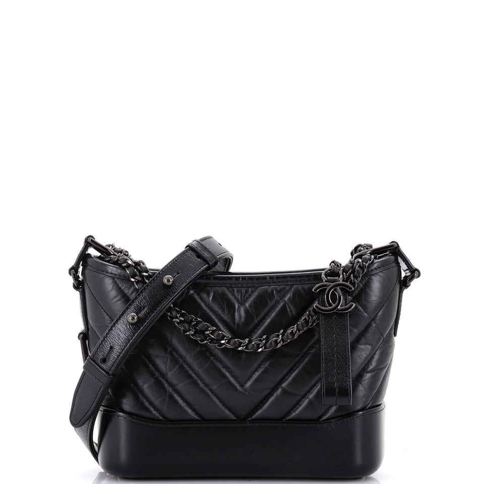 So Black Gabrielle Hobo Chevron Aged Calfskin Small