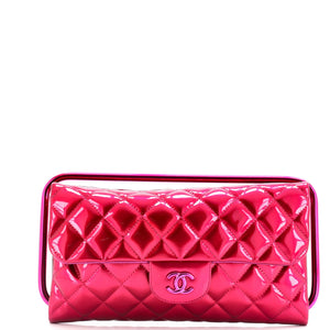 Metal Handle Clutch Quilted Metallic Patent Medium