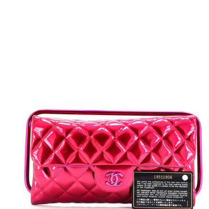 Metal Handle Clutch Quilted Metallic Patent Medium