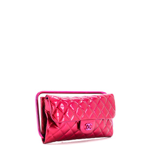 Metal Handle Clutch Quilted Metallic Patent Medium