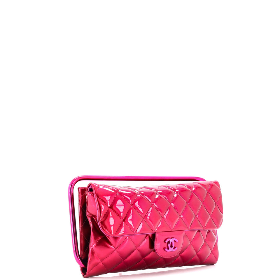 Metal Handle Clutch Quilted Metallic Patent Medium
