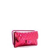Metal Handle Clutch Quilted Metallic Patent Medium