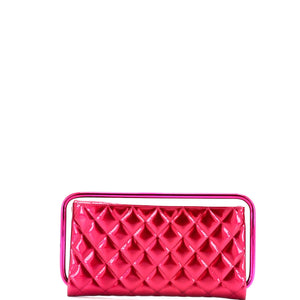 Metal Handle Clutch Quilted Metallic Patent Medium