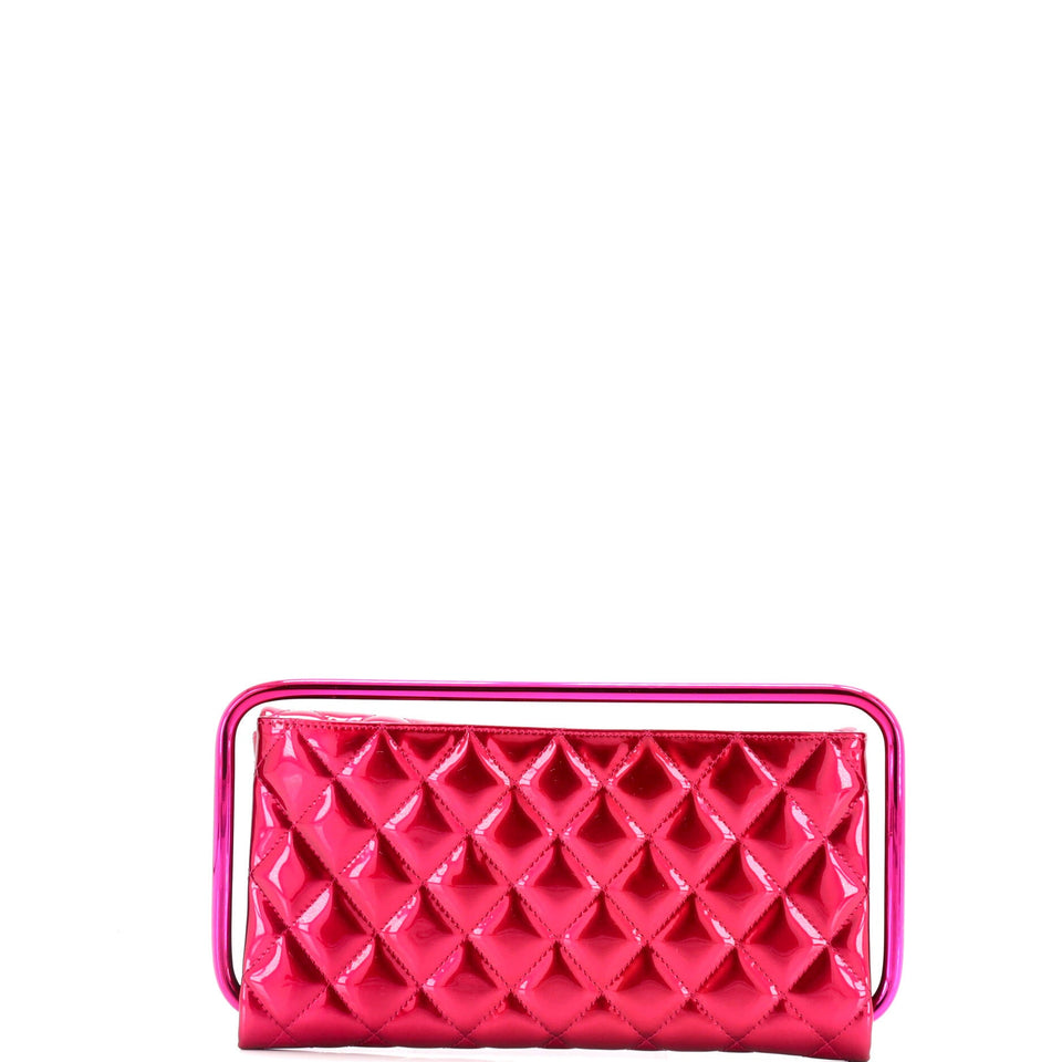 Metal Handle Clutch Quilted Metallic Patent Medium