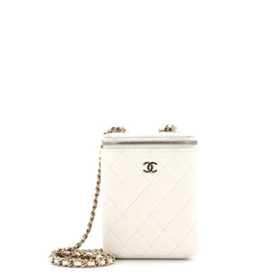 Vertical Classic Vanity Case with Chain Quilted Caviar Small