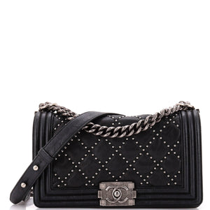 Boy Flap Bag Studded Quilted Distressed Calfskin Old Medium
