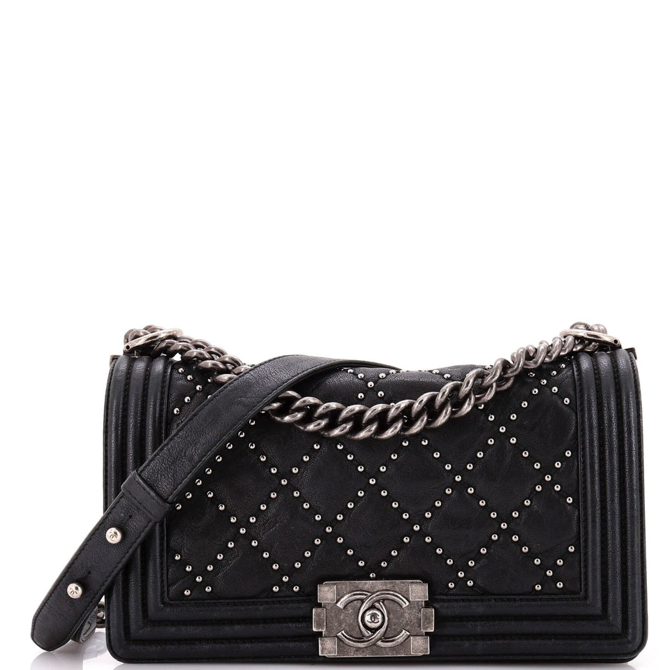 Boy Flap Bag Studded Quilted Distressed Calfskin Old Medium