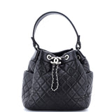 CC Chain Drawstring Bucket Bag Quilted Lambskin Small