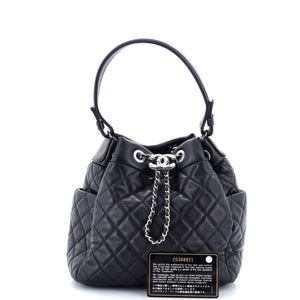 CC Chain Drawstring Bucket Bag Quilted Lambskin Small