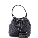 CC Chain Drawstring Bucket Bag Quilted Lambskin Small