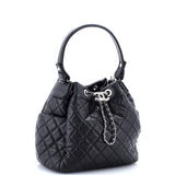 CC Chain Drawstring Bucket Bag Quilted Lambskin Small
