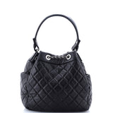 CC Chain Drawstring Bucket Bag Quilted Lambskin Small