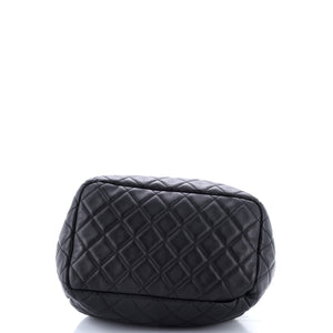CC Chain Drawstring Bucket Bag Quilted Lambskin Small