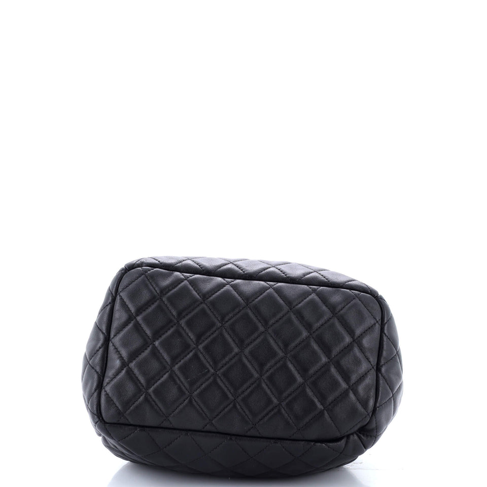 CC Chain Drawstring Bucket Bag Quilted Lambskin Small