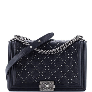 Boy Flap Bag Studded Quilted Distressed Calfskin Old Medium