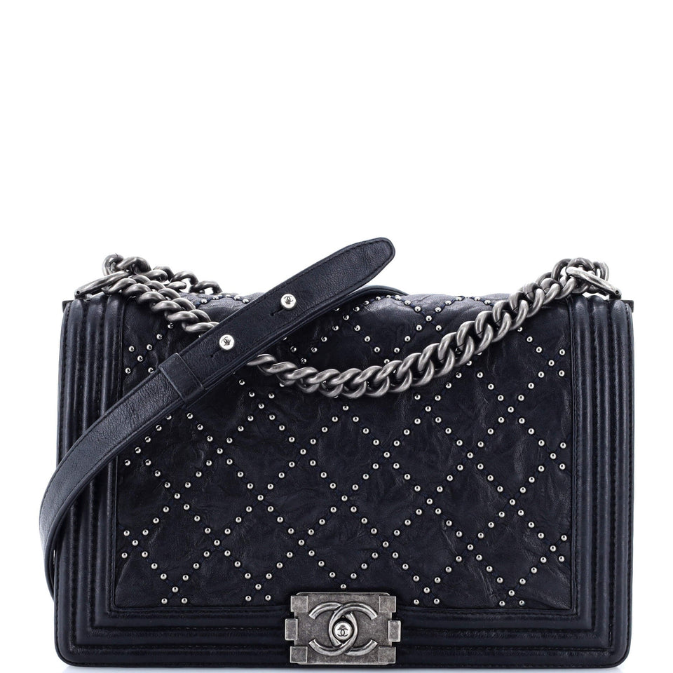 Boy Flap Bag Studded Quilted Distressed Calfskin Old Medium