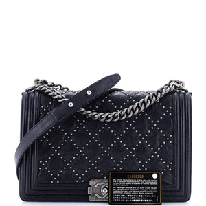 Boy Flap Bag Studded Quilted Distressed Calfskin Old Medium